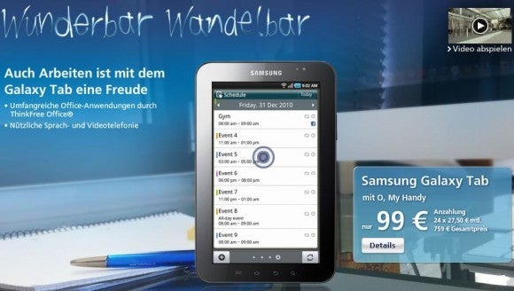 O2 Germany reveals their €759 price for the Samsung Galaxy Tab