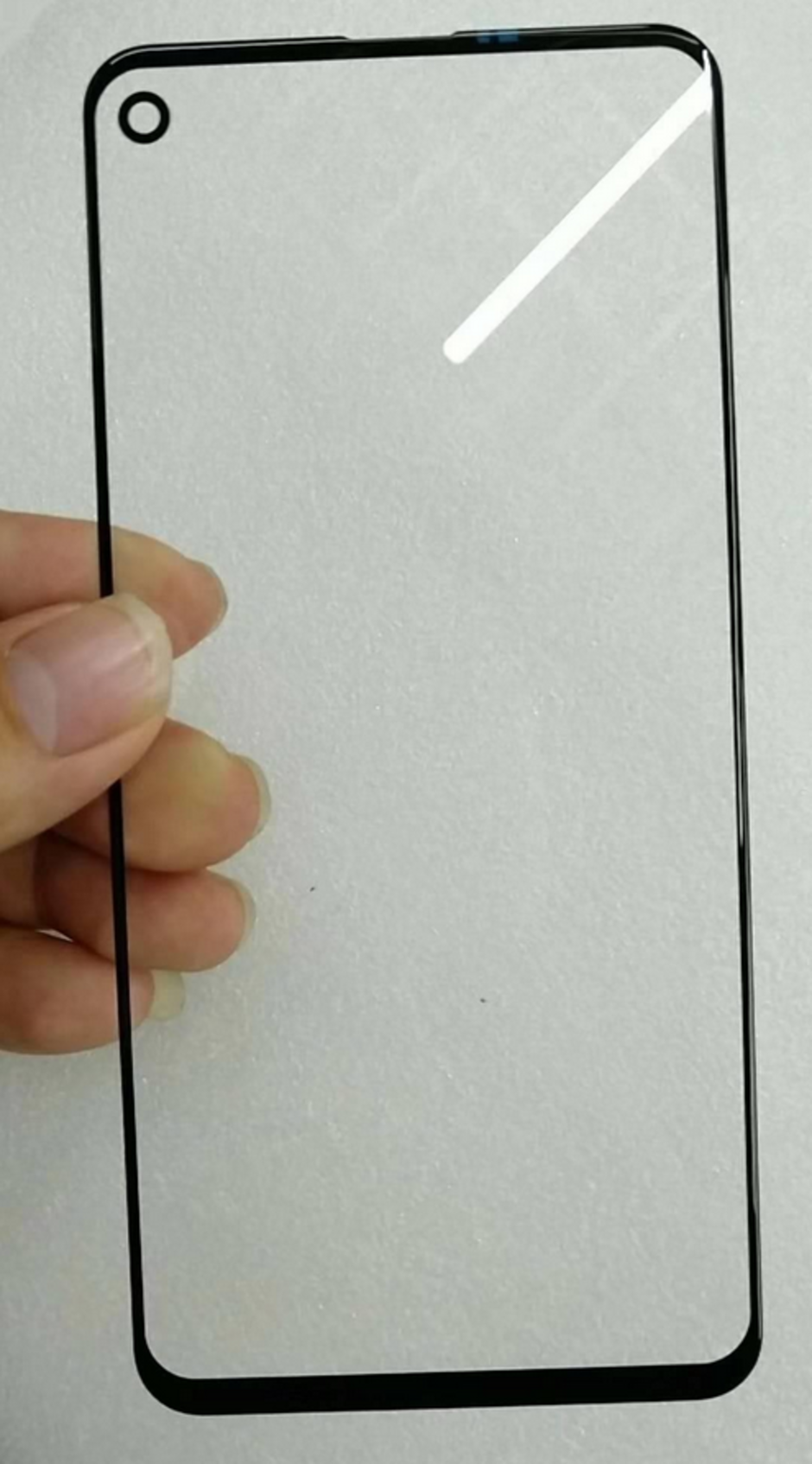 Alleged screen protector for the Samsung Galaxy A8s with a cutout for the in-screen camera - In-screen camera cutout seen on screen protector allegedly made for Samsung Galaxy A8s