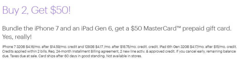 Sprint offers iPhone 7 and iPad Gen 6 bundle for less than $10/month, plus prepaid $50 Mastercard