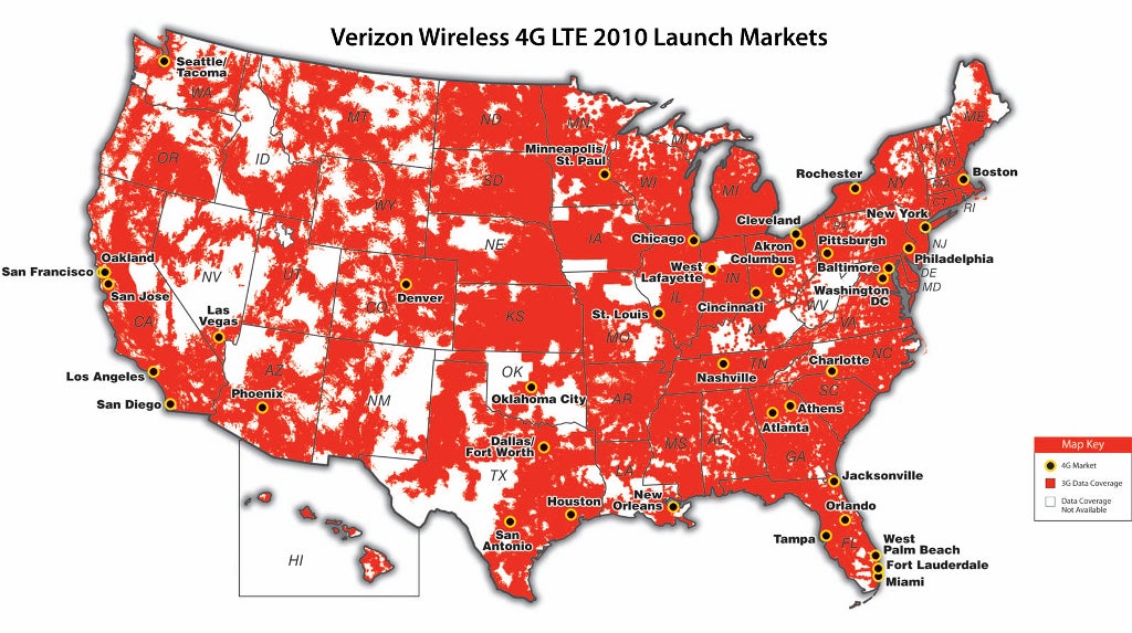 Initial Verizon 4G LTE markets - Verizon to launch LTE in 38 major metropolises by 2011