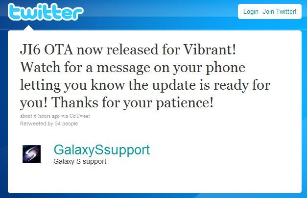 Samsung says that they are now pushing out the Vibrant update