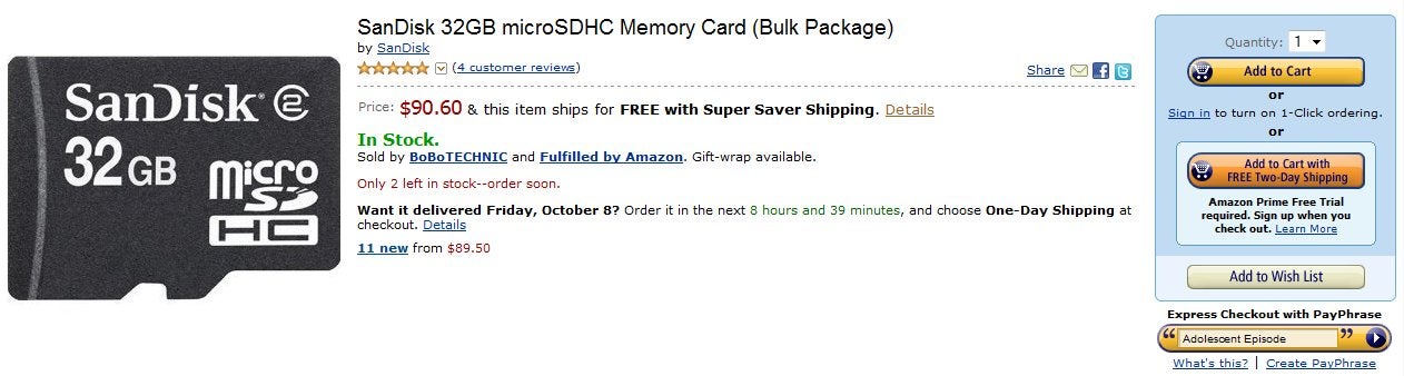 Amazon now offers sub-$100 priced 32GB microSD cards