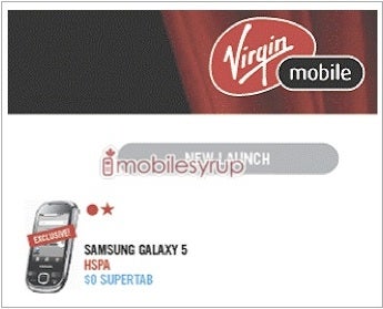 Samsung Galaxy 5 will be joining Virgin Mobile Canada's lineup?