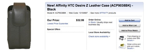 HTC Desire Z case available at Best Buy