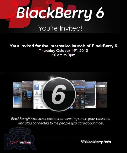 ‘Interactive launch’ of BlackBerry 6 with Big Red is set for October 14th