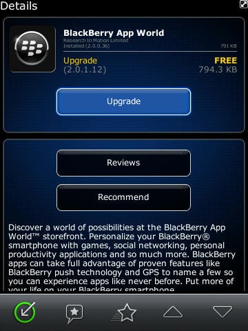 BlackBerry App World upgraded to version 2.01.12