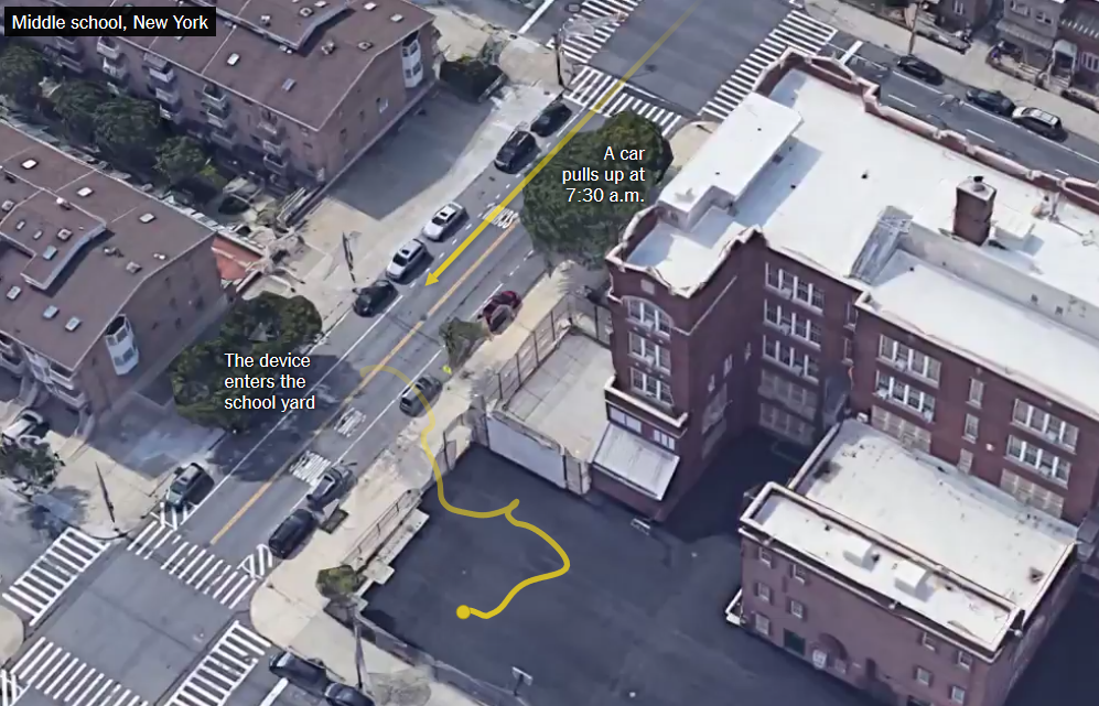 The New York Times says that the yellow lines track a student's phone from home to school - Some apps sell your location data by hiding developers' true intentions