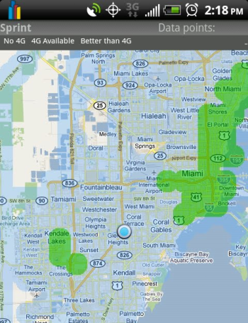 The areas in green offer 4G coverage - Android app finds areas with 4G coverage
