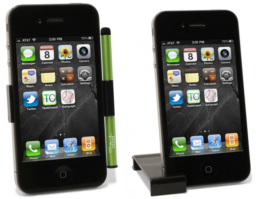 The clip doubles as a stand for your Apple iPhone 4 - New Pogo Stylus for iPhone 4 doubles as stand