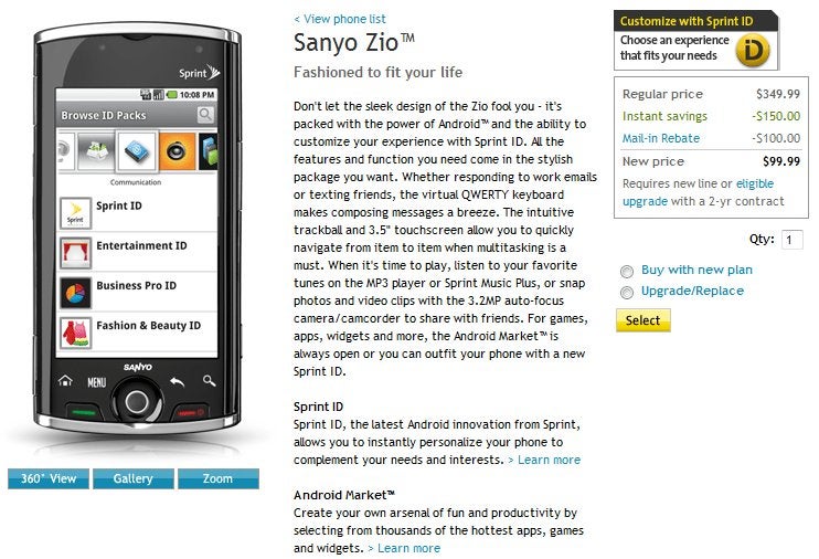 Android 2.1 powered Sanyo Zio is ready for action on Sprint's web site