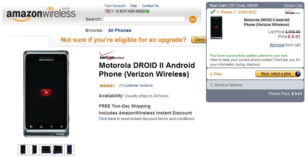 Now a penny will literally enable you to buy a Motorola DROID 2 through Amazon