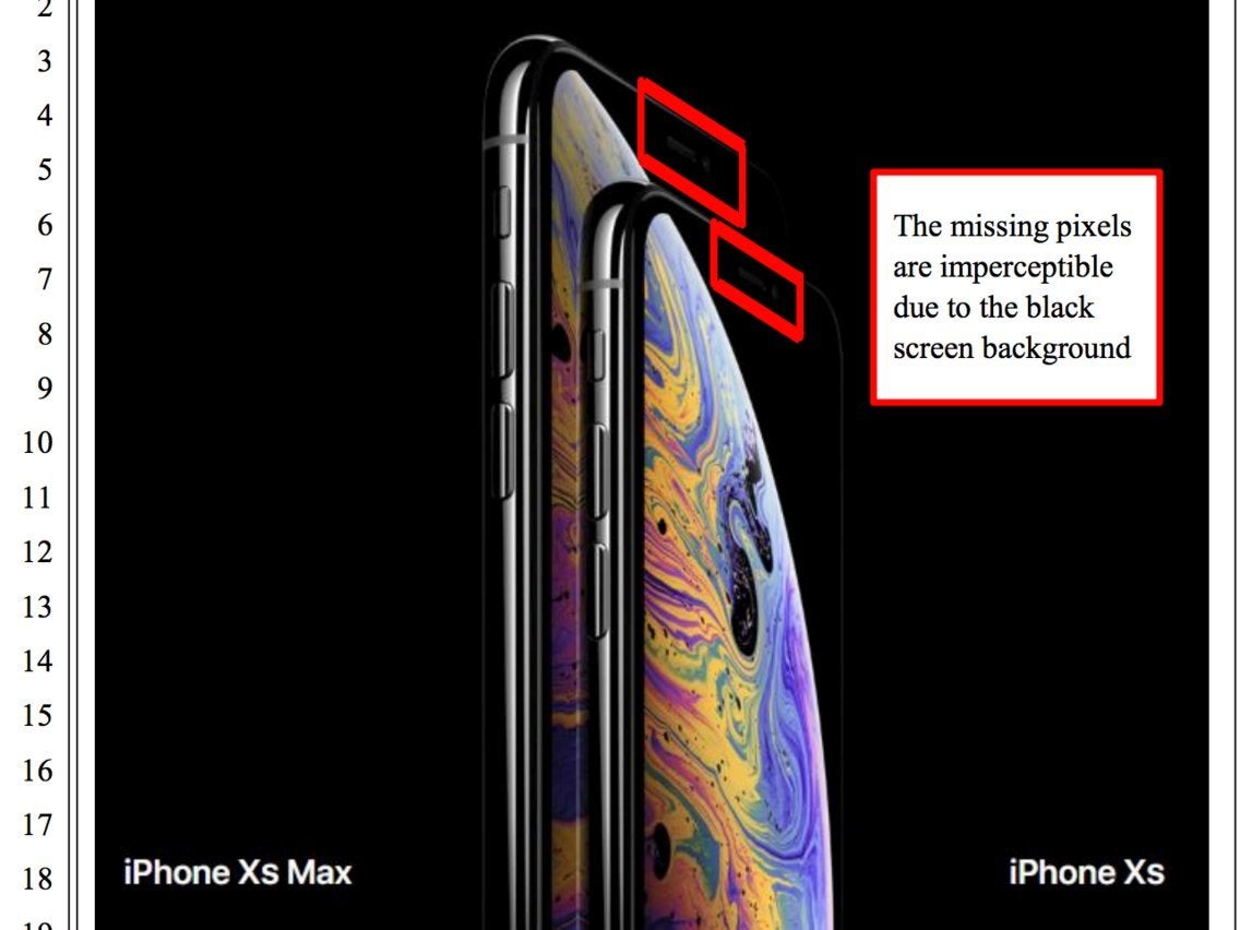 Image included in the filing made to the Northern District of California - Apple gets sued by a customer over the notch