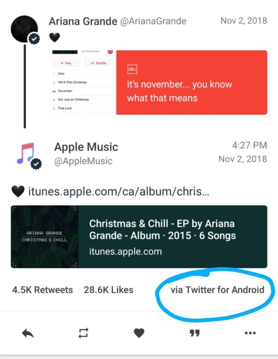 Apple used an Android phone to promote Apple Music on Twitter