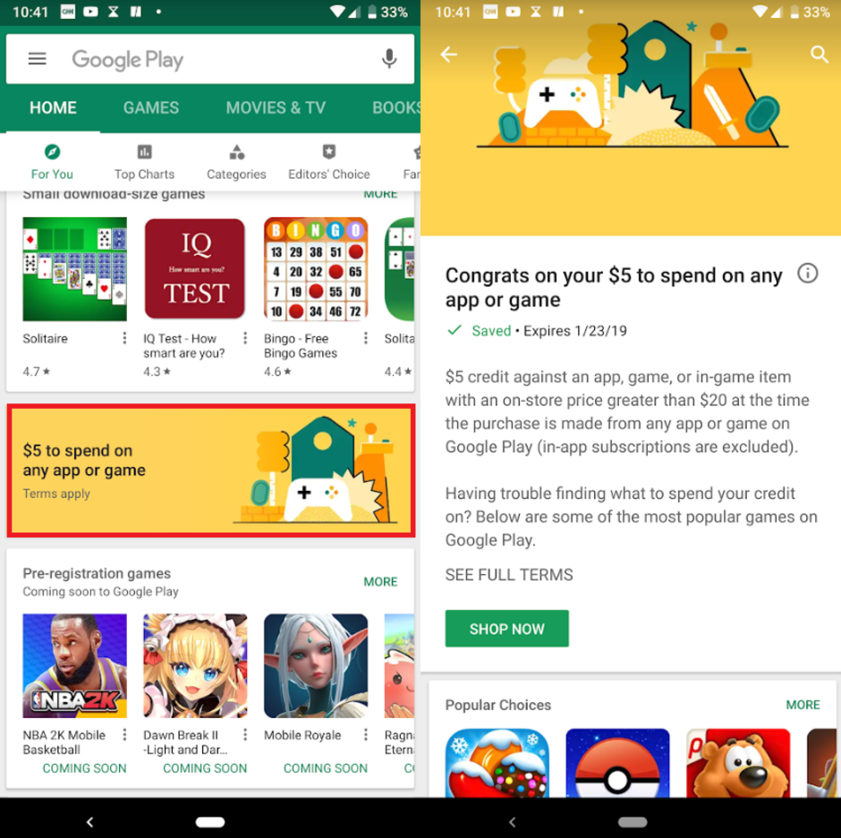Take $5 off a app, game, or in-app priced at $20 or more with this coupon found in the Google Play Store app - Google Play has holiday deals on movies, television shows and books until January 2nd