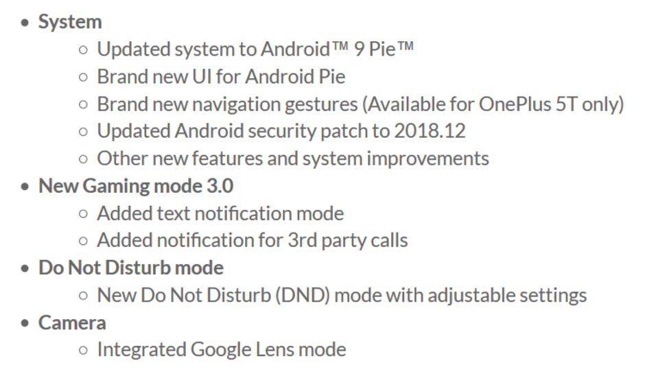 Changelist from the OxygenOS 9.0.0 update for the OnePlus 5 and OnePlus 5T - OnePlus serves up Android Pie for the OnePlus 5 and 5T