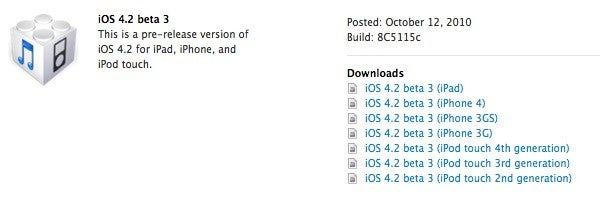 Apple releases iOS 4.2 beta 3