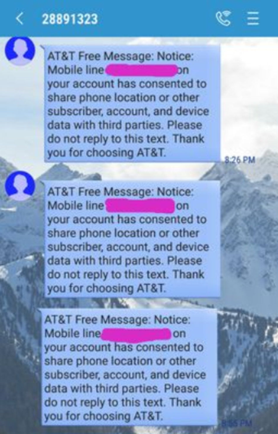 Some AT&T and Cricket users are receiving texts telling them that their location data and other information is being given out to third parties - AT&T, Cricket customers receive texts saying that they've consented to give data to third parties