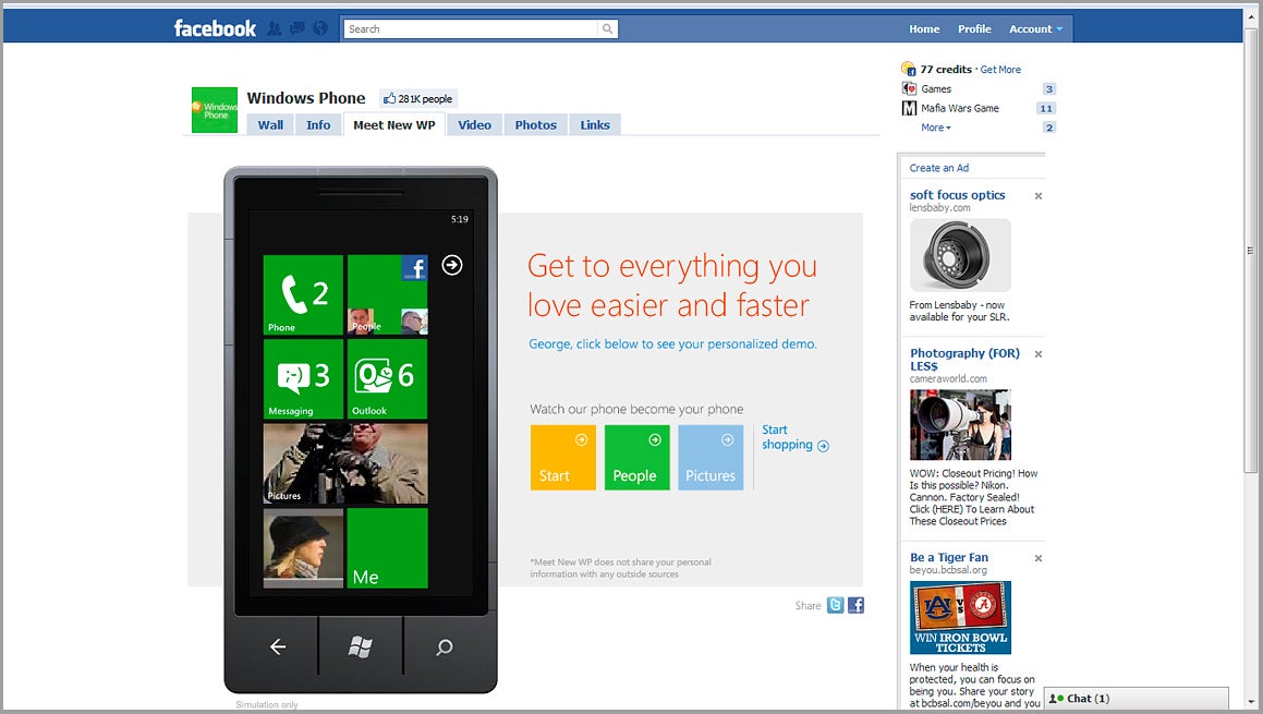Microsoft's Facebook page provides you a look at WP7's integration of Facebook