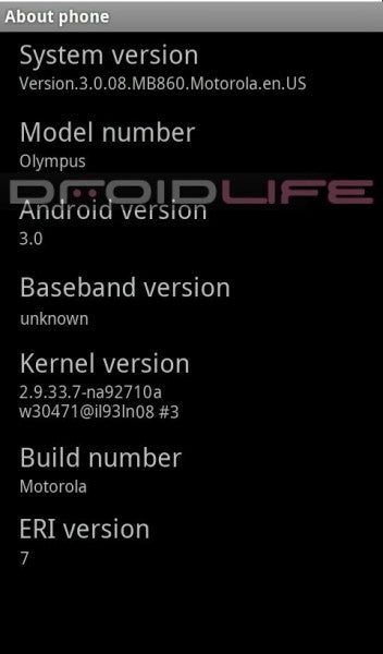Motorola Olympus "about screen" revealed, or is it all just a fake?