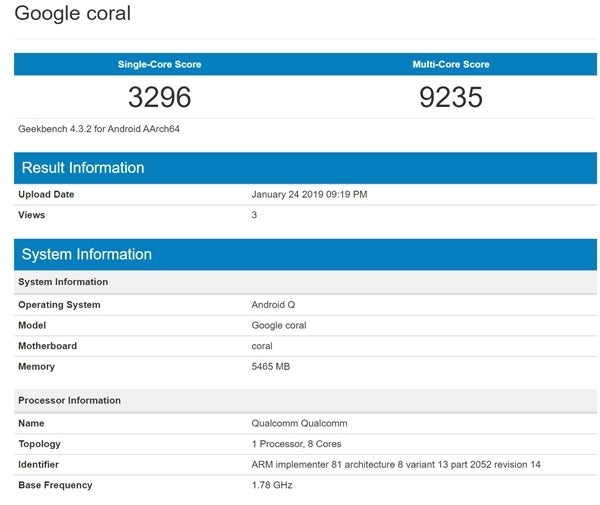 Google hops on the high-end bandwagon, benchmarks a &#039;Coral&#039; with Snapdragon 855 and Android Q