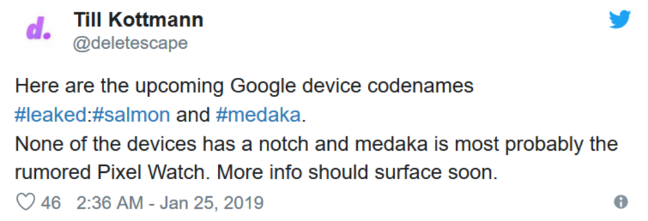 Tweet says that medaka is the codename for the Pixel Watch - Did the Pixel Watch&#039;s codename just surface?