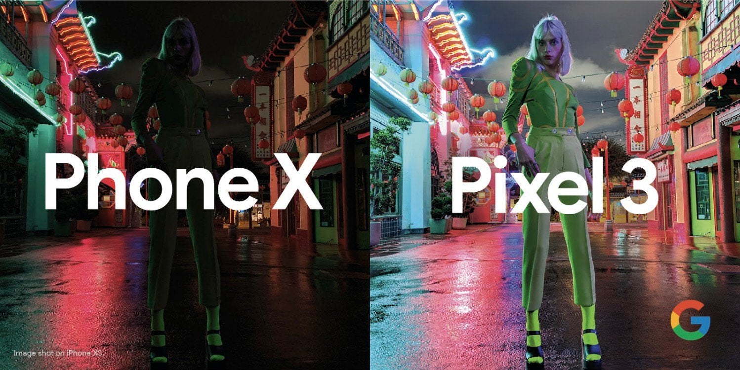 Google compares a photo from the iPhone XS to the same scene shot using Night Sight on the Pixel 3 - Google's new ad pushes camera feature the Pixel has and the iPhone doesn't