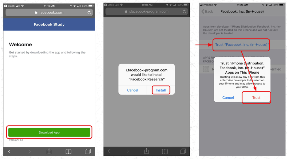 Facebook Research requires you give it access to most of your private data, screenshots by TechCrunch - Facebook paid teens, even minors, to install app that spies all of their phone activity