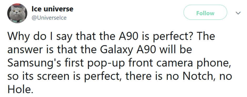 Samsung Galaxy A90 tipped to be firm's first phone with a pop-up camera - Samsung Galaxy A90 rumored to be firm's first phone with a pop-up camera