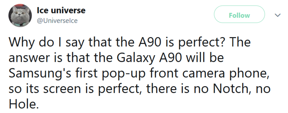 Samsung Galaxy A90 tipped to be firm&#039;s first phone with a pop-up camera - Samsung Galaxy A90 rumored to be firm&#039;s first phone with a pop-up camera