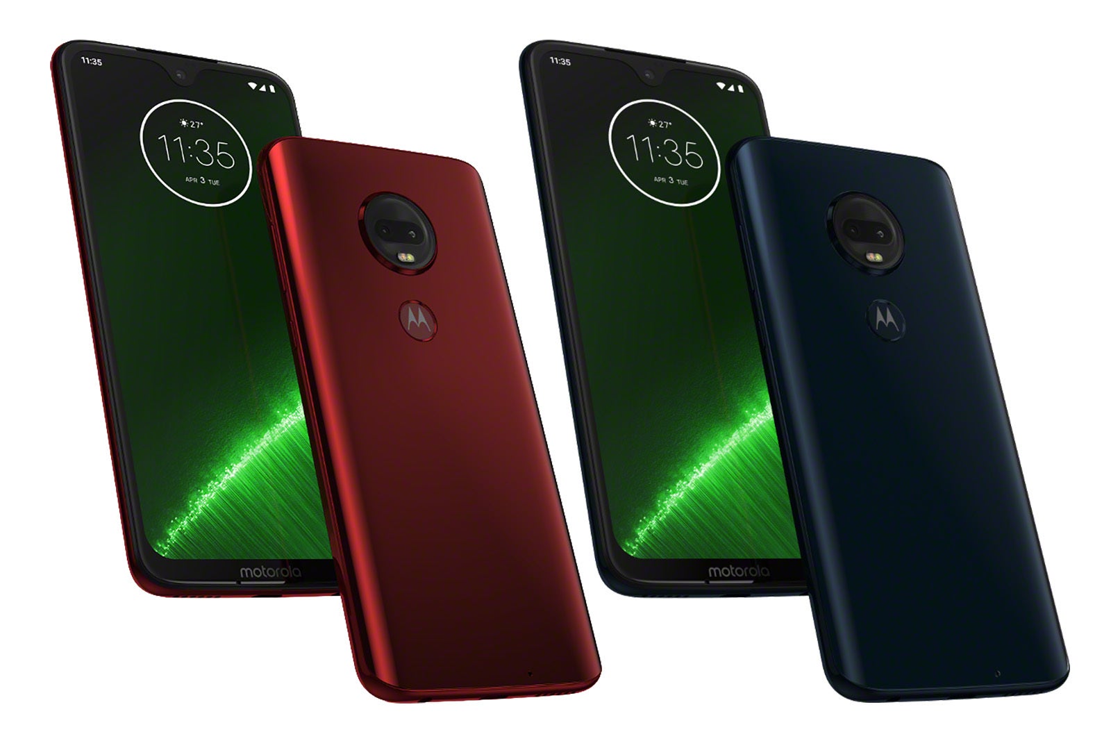 The G7 Plus in its two colors, viva red and deep indigo - Motorola officially unveils its 2019 Moto G series: the Moto G7, G7 Play, G7 Power and G7 Plus