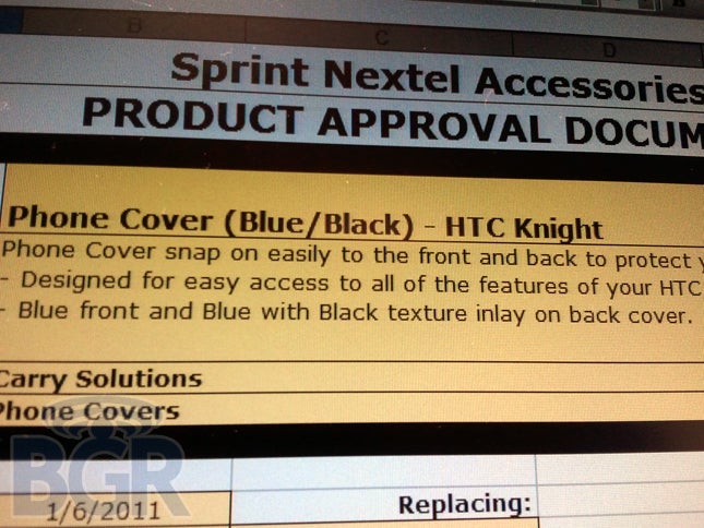 This phone cover for the HTC Knight will be launched January 6th - HTC Knight/Speedy, to zip its way to Sprint on January 6th?