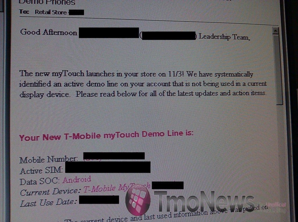 It looks like a November 3rd launch for the T-Mobile myTouch 4G/HD - T-Mobile myTouch 4G/HD to launch November 3rd?
