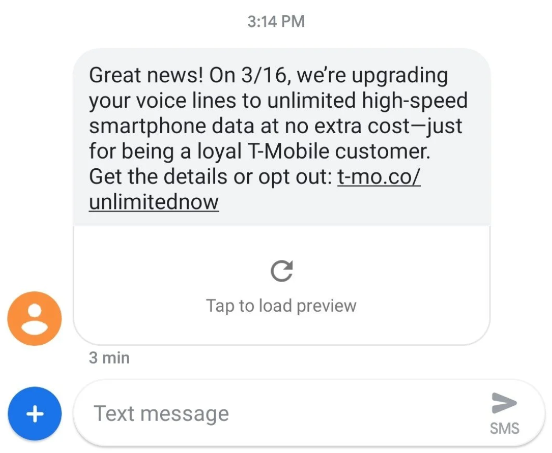 T-Mobile is giving some of its loyal subscribers a free upgrade to unlimited - Text from T-Mobile will give some of its long-time subscribers their first taste of unlimited data