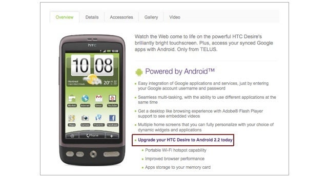 Android 2.2 Froyo update available for the TELUS HTC Desire - TELUS HTC Desire receives its serving for Froyo goodness