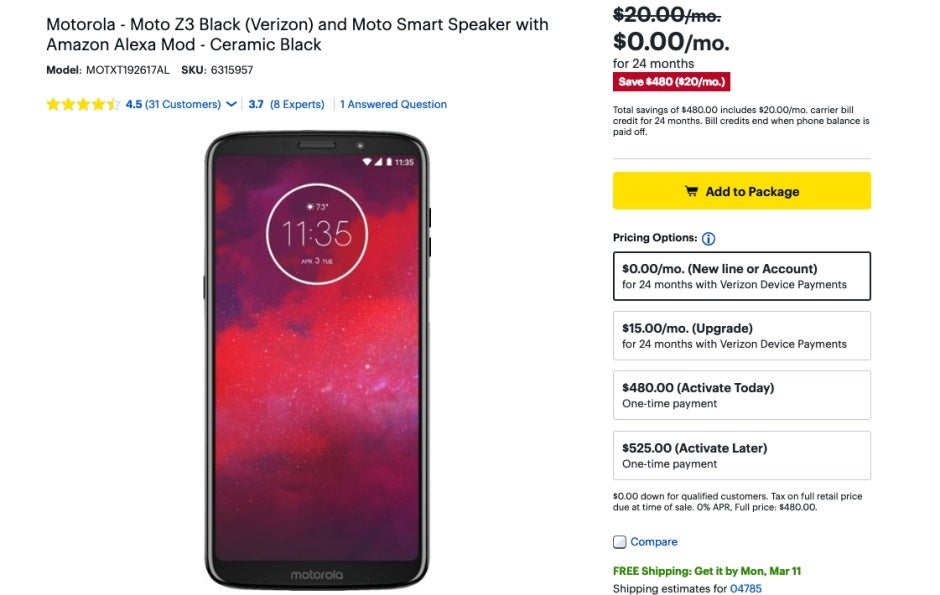 Verizon&#039;s 5G-upgradable Moto Z3 can be had free of charge from Best Buy (with strings)