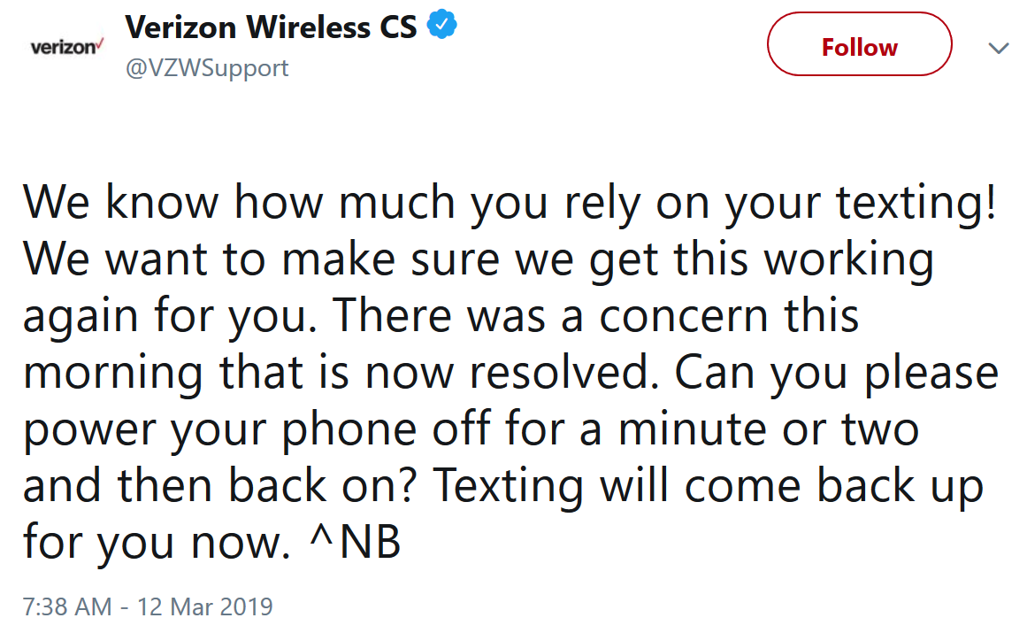 Verizon resolves issue with texting that affected tons of customers on the east coast - Nation&#039;s largest carrier resolves issue affecting &quot;a ton&quot; of subscribers