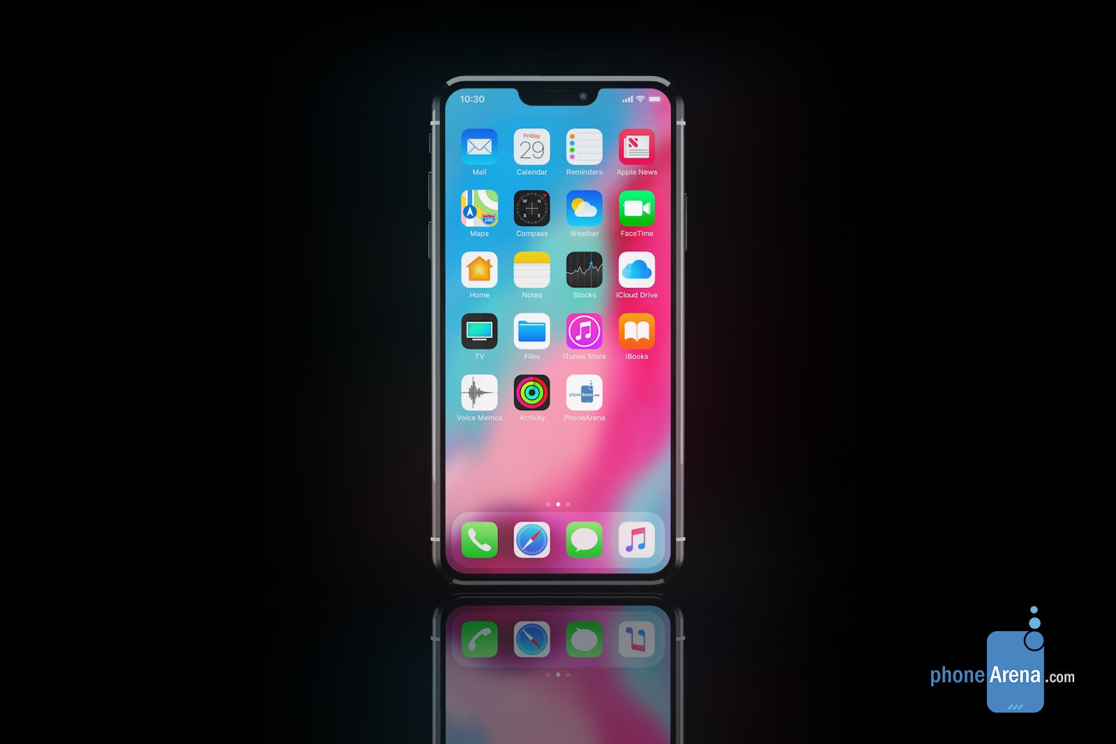 iPhone 11 running iOS 13 with Dark Mode envisioned in 3D renders