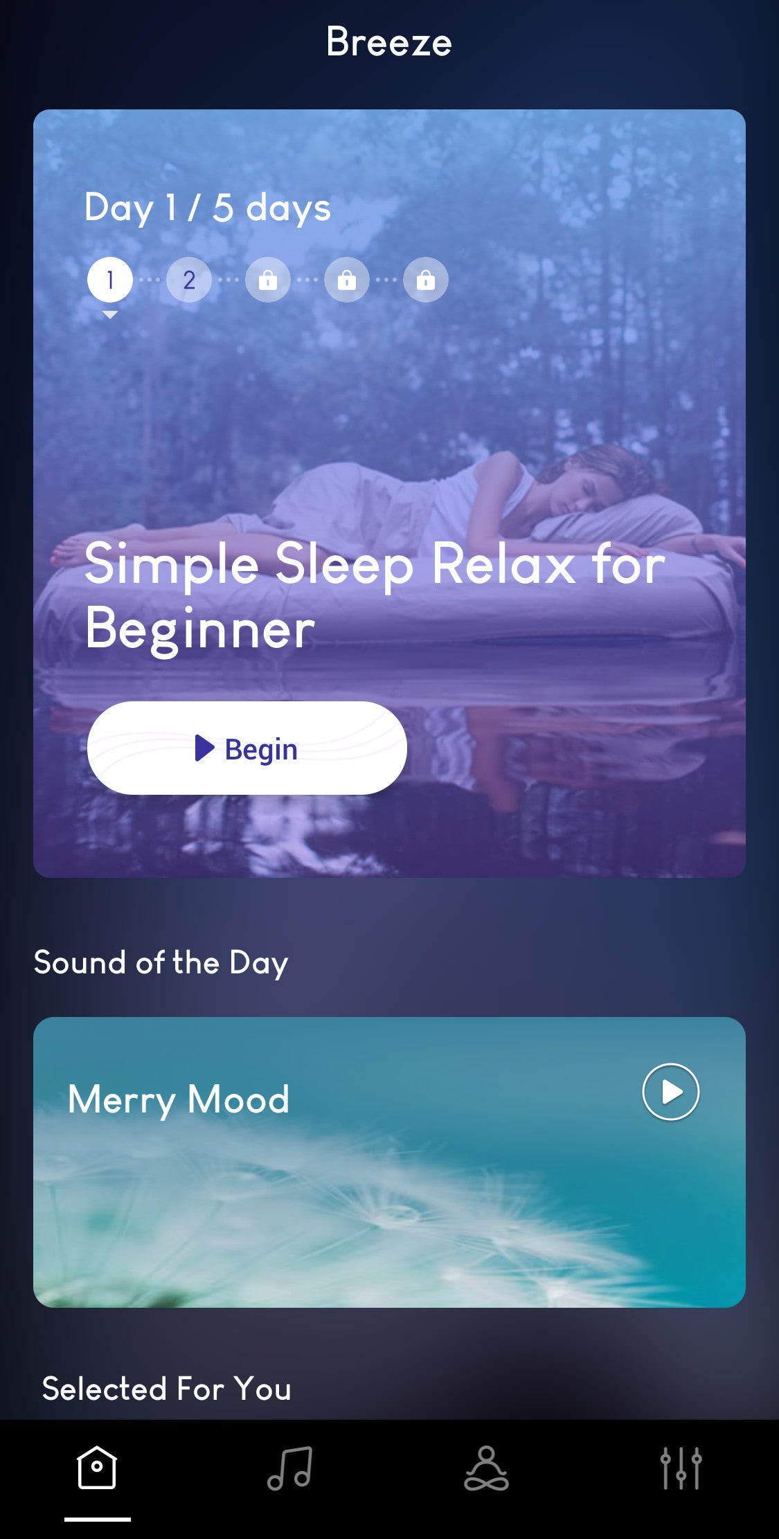 Relax with CooTek&#039;s Breeze app amidst soothing sounds,  bedtime stories, and guided meditation