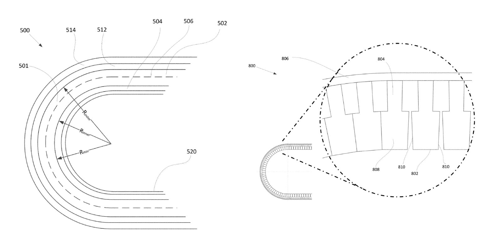 Besides the display layers (left) there's also a 'stiffening' layer (right) that adds rigidity to the fold - Google foldable phone might be on the way, patent suggests