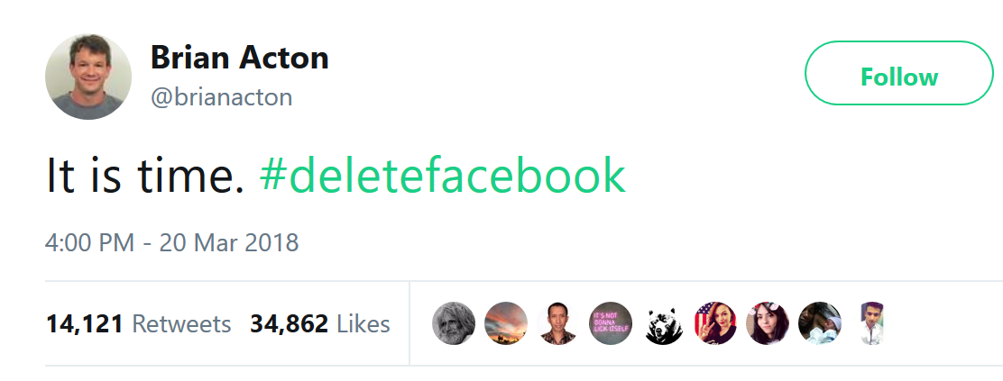 What&#039;sApp co-founder Brian Acton reacts to the Cambridge Analytica scandal last year by telling people to delete Facebook - WhatsApp co-founder bites the hand that fed him billions of dollars