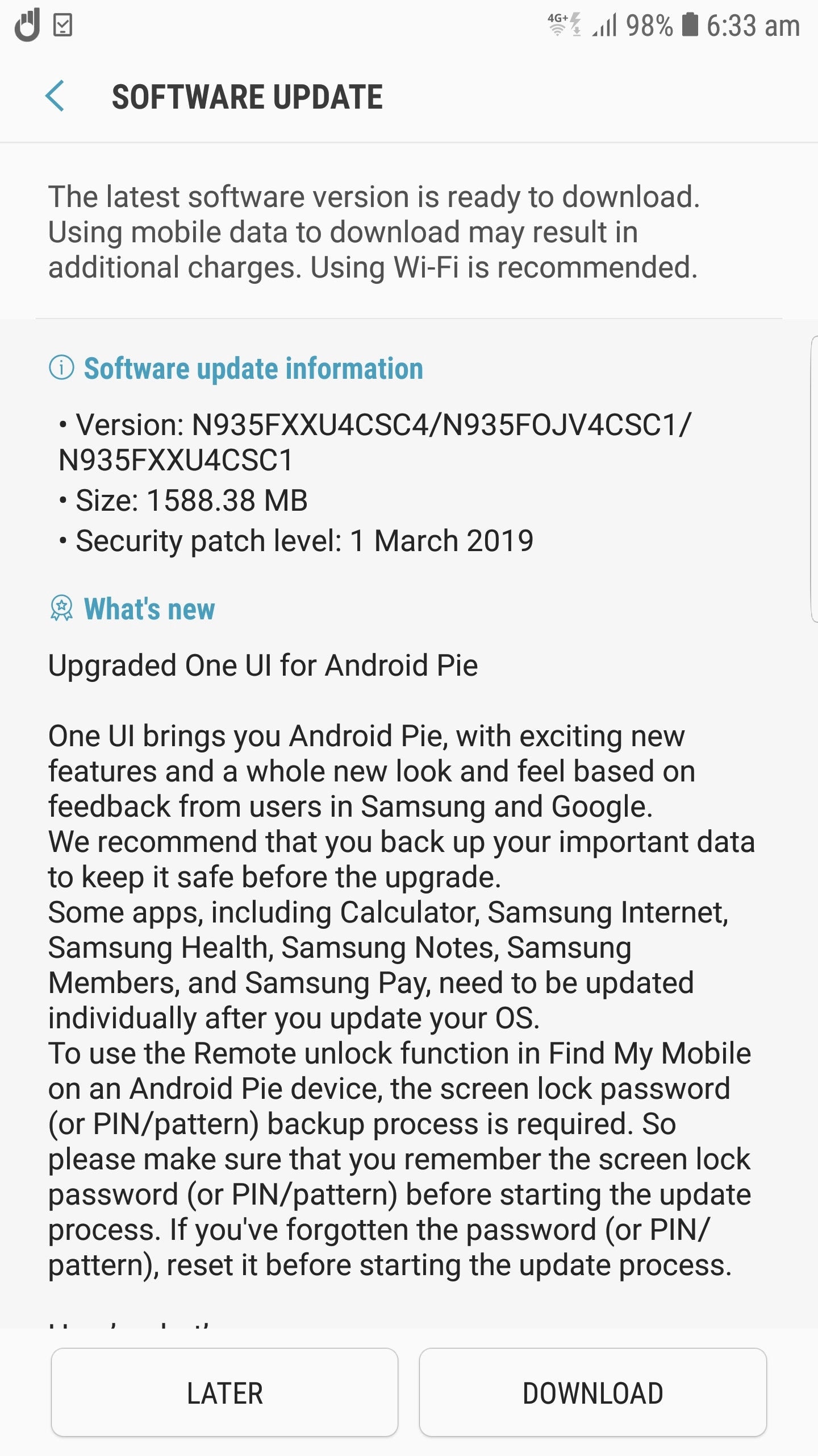 note 7 fe android pie