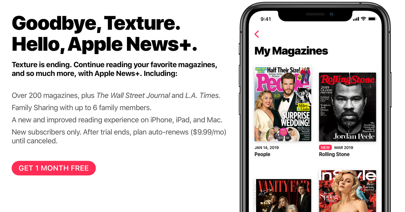 Apple is closing Texture on May 28th - With Apple News+ available, Texture will close on May 28th