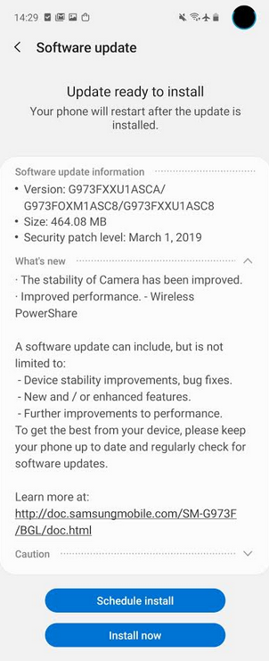 Verizon is pushing out an update for the Samsung Galaxy S10 - Update to Verizon&#039;s Samsung Galaxy S10 improves the camera and one new feature