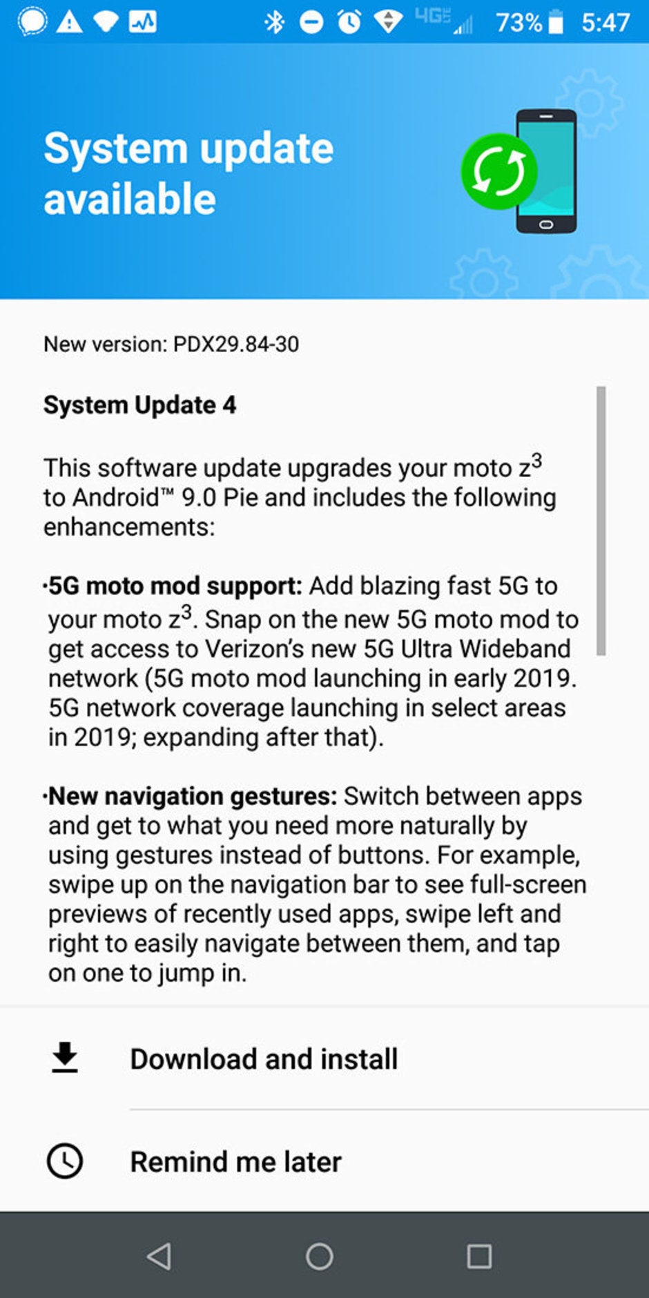 Verizon Moto Z3 starts getting Android 9.0 Pie, 5G Moto Mod support in tow