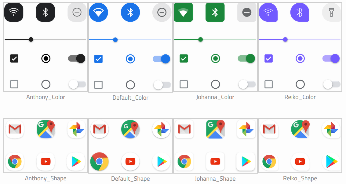 These are the customization overlays that will be available from the Pixel Themes app - Google will allow Pixel owners to customize the icons on their phone