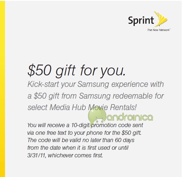 Sprint offers new customers vouchers worth $50 for Samsung Media Hub if they buy Epic 4G or Galaxy Tab