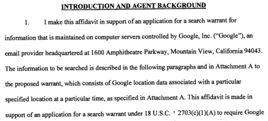 Excerpt from a search warrant requesting location data from Google - Would you feel better about Google tracking your phone if it helps cops solve crimes?