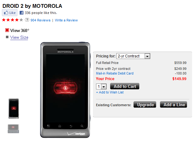 Verizon drops Motorola DROID 2 and HTC Droid Incredible to $150 with contract