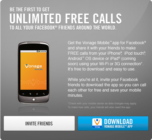 Upgrade for Android and Apple iPhone Vonage Mobile Facebook app