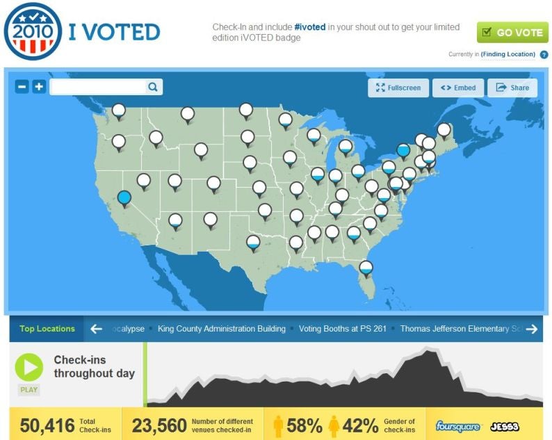 Foursquare logs 50,000 voter check-ins